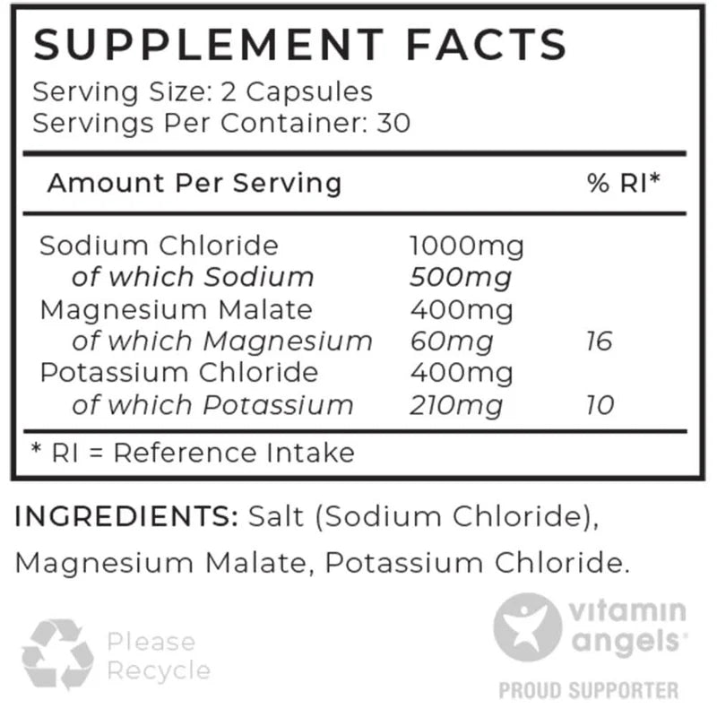 Electrolyte Balance (Potassium, Sodium, Magnesium) No fillers/flavours/additives 60 Vegan Caps