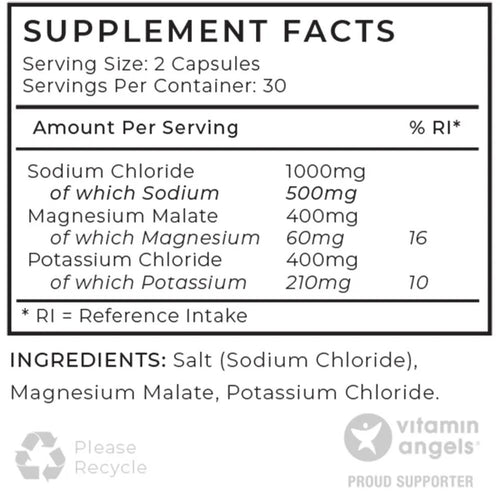 Electrolyte Balance (Potassium, Sodium, Magnesium) No fillers/flavours/additives 60 Vegan Caps