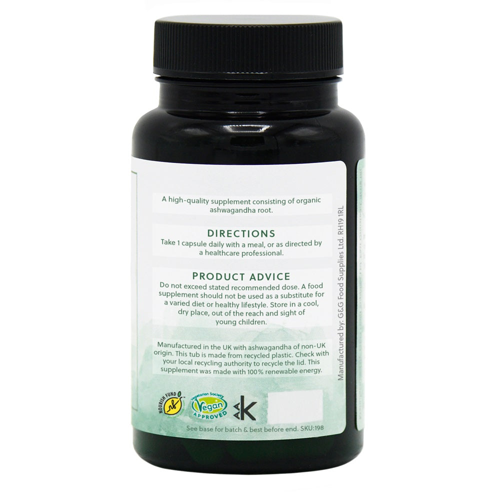 Organic Ashwagandha 500mg 60 Vegan Capsules No fillers or Additives