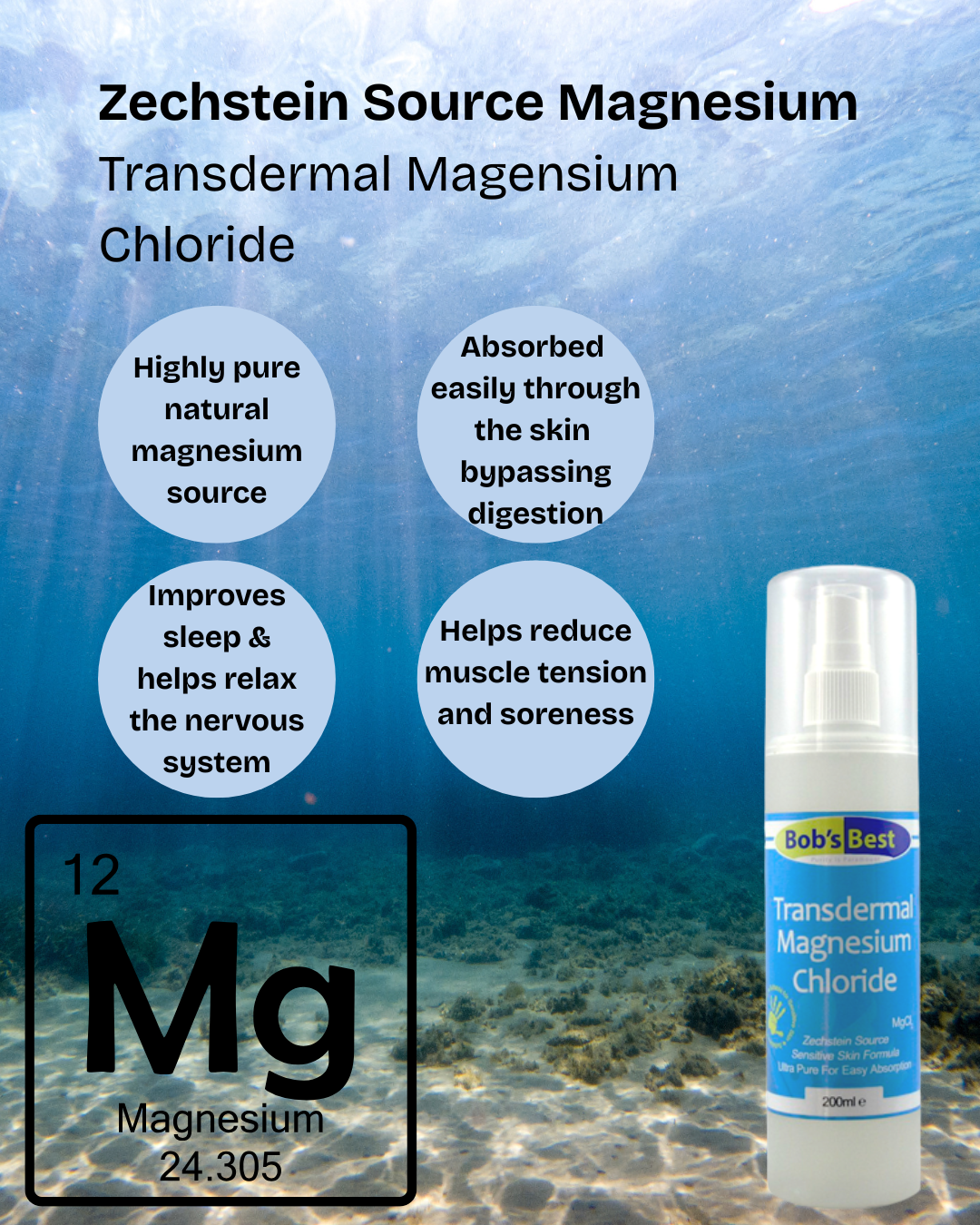 Transdermal Magnesium Chloride - Sensitive Skin Formula 200ml